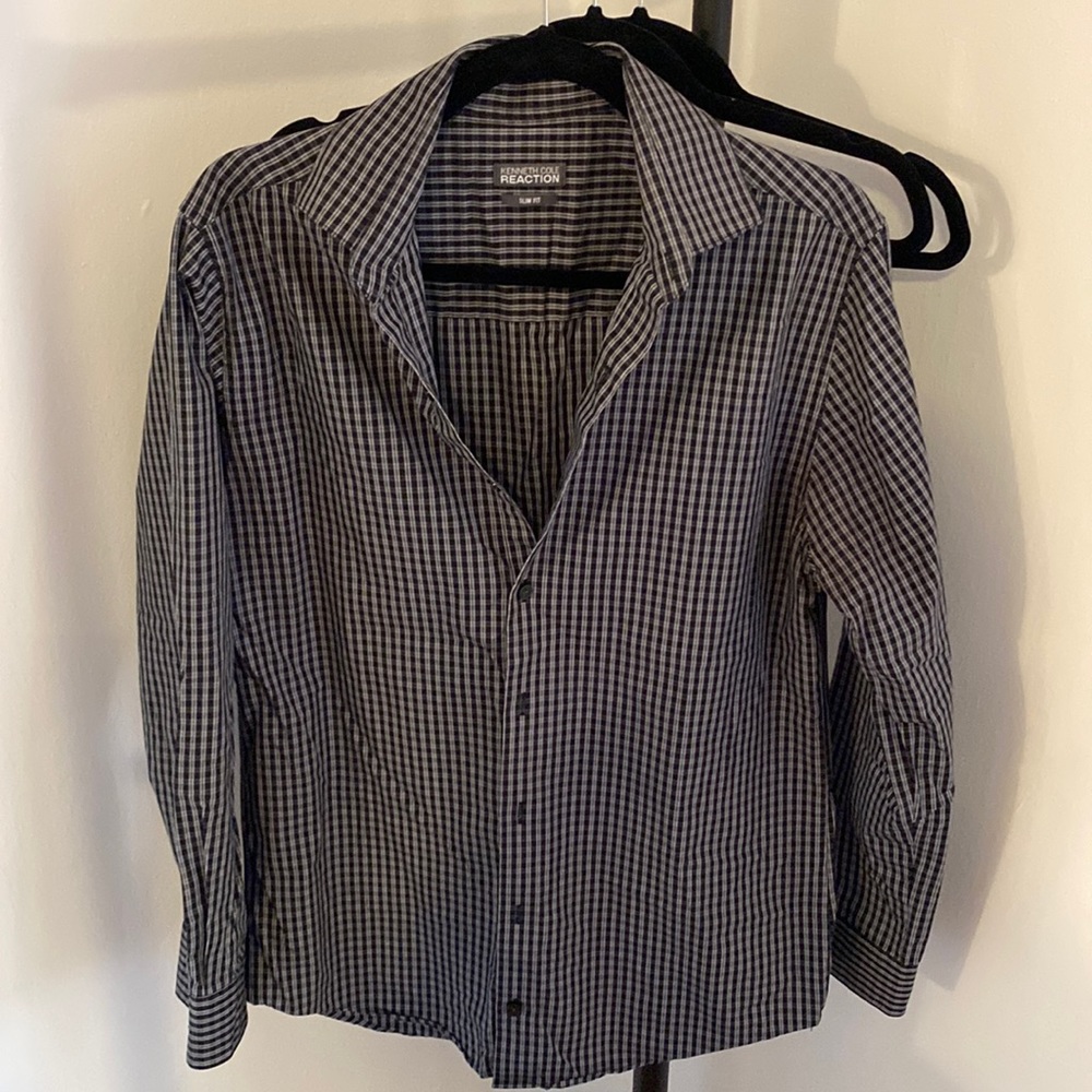 BRAND NEW - Kenneth Cole reaction slim fit  black/grey button down shirt